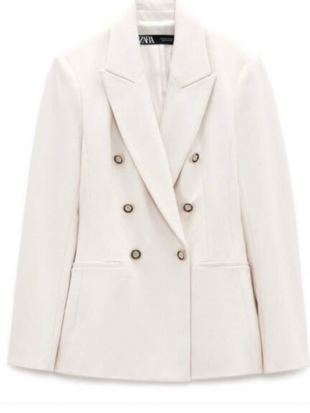 ZARA Women's Cream White Double-Breasted Notch Lapel Blazer Gold Buttons Size M